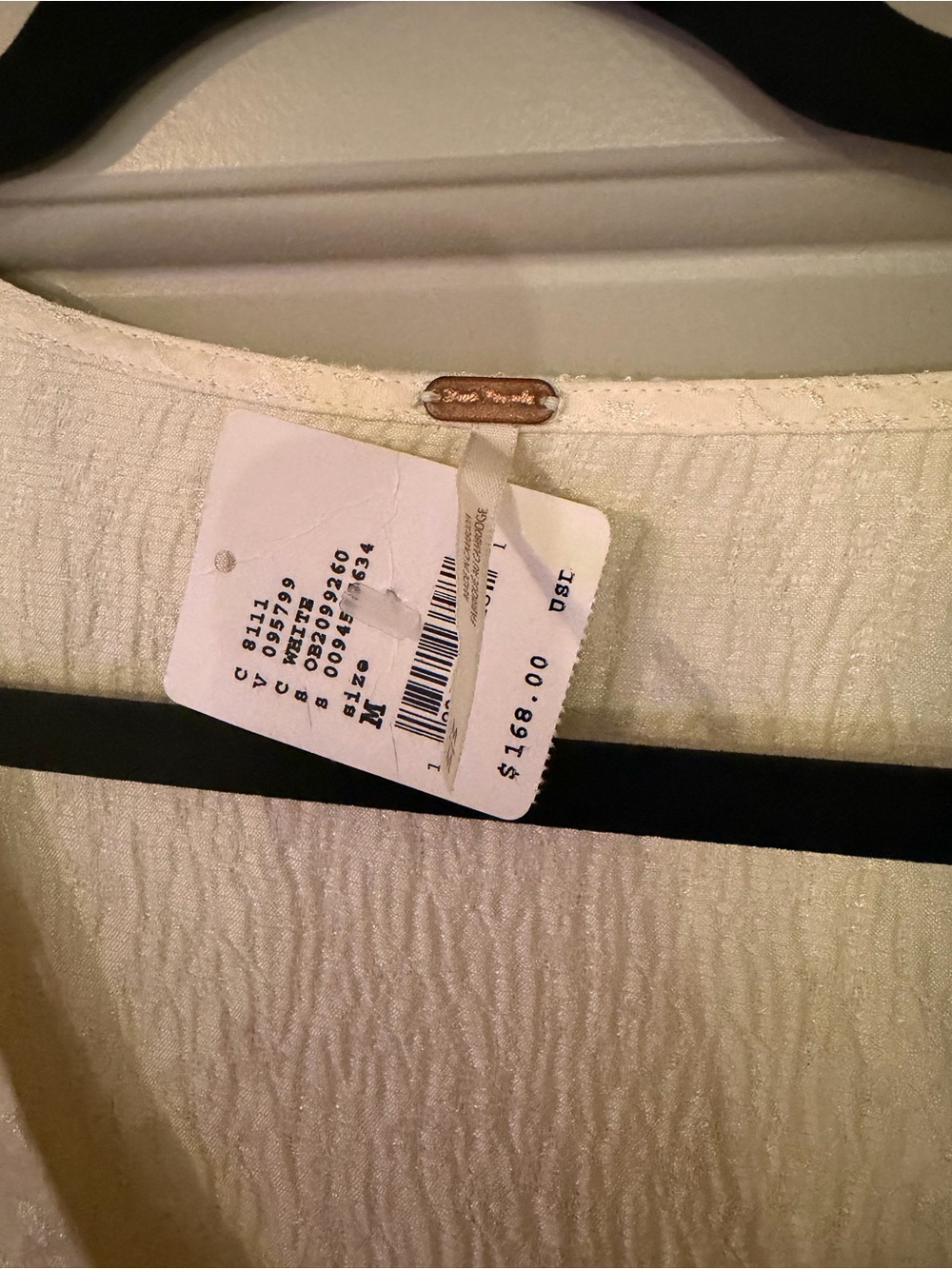 NWT Free People Ivory Jacquard Peplum Bow Blouse Puff Sleeve M - Picture 3 of 3